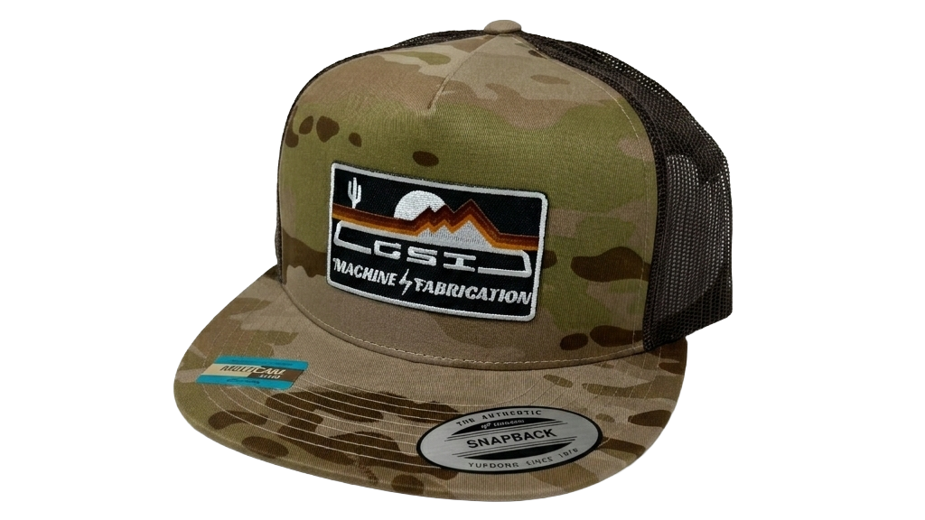 GSI Snapback Hat | Camo / Brown Mesh | White Patch