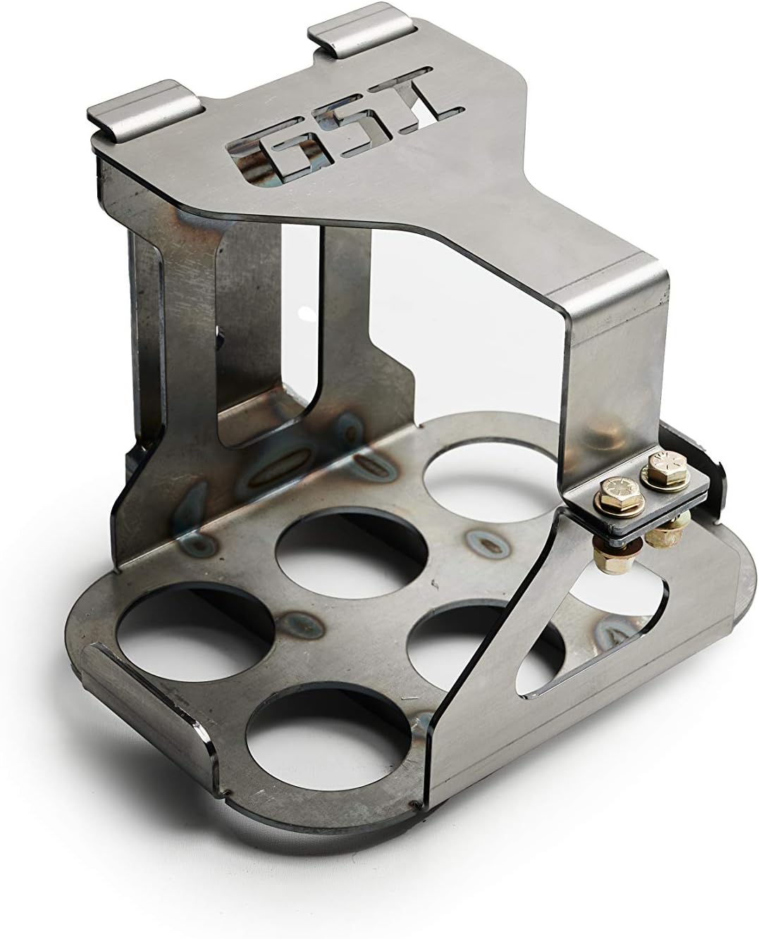 A steel lightweight Optima battery mount tray made by GSI