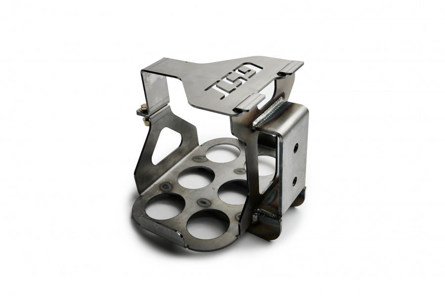 A steel lightweight Optima battery mount tray made by GSI