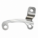 A brushed stainless steel metal bracket with two circular mounting holes, shown on a plain white background for a Ford 9" axle housing.