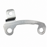 A brushed stainless steel metal bracket with two circular mounting holes, shown on a plain white background for a Ford 9" axle housing.