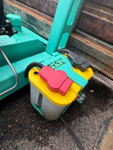 An installed steel, light weight Optima battery mount solution. Comes with hardware