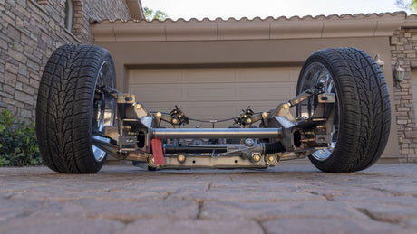 GSImfab 1973 - 1991 Chevy C30 Air Ride Dually Chassis Front Aired Out Close