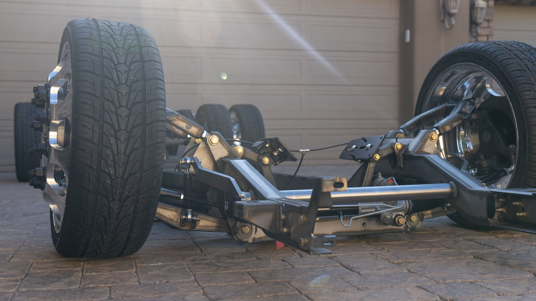 GSImfab 1973 - 1991 Chevy C30 Air Ride Dually Chassis Front Close Angle