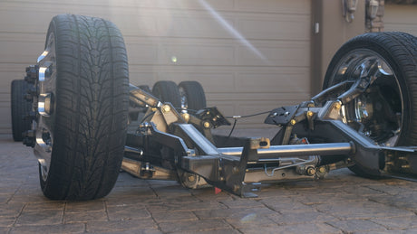 GSImfab 1973 - 1991 Chevy C30 Air Ride Dually Chassis Front Close Angle