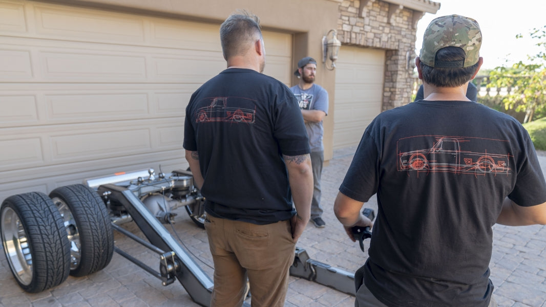 GSImfab 1973 - 1991 Chevy C30 Air Ride Dually Chassis Rear Bridge with logo & Goose Neck Trailer Hitch, Full Air System Laying Frame In Arizona