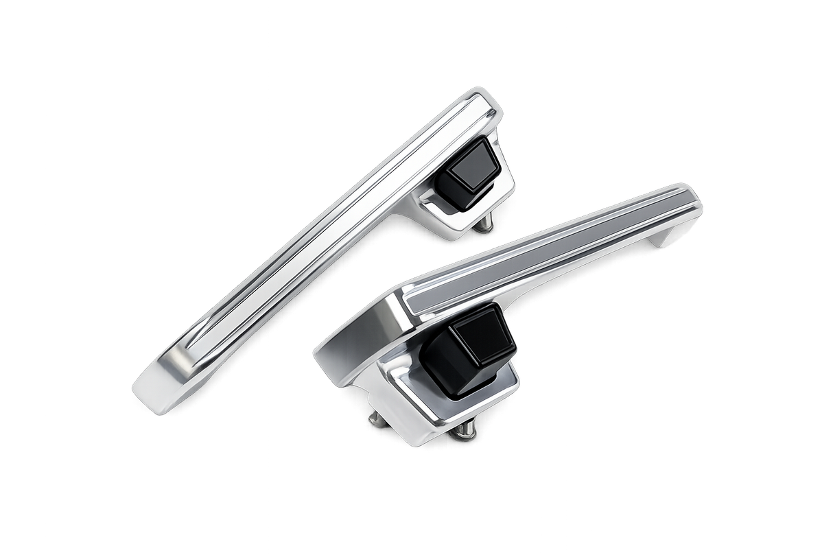 73-87 Chevy & GMC C10 Billet Door Handles, Groove Detail (Raw) [Black Button]