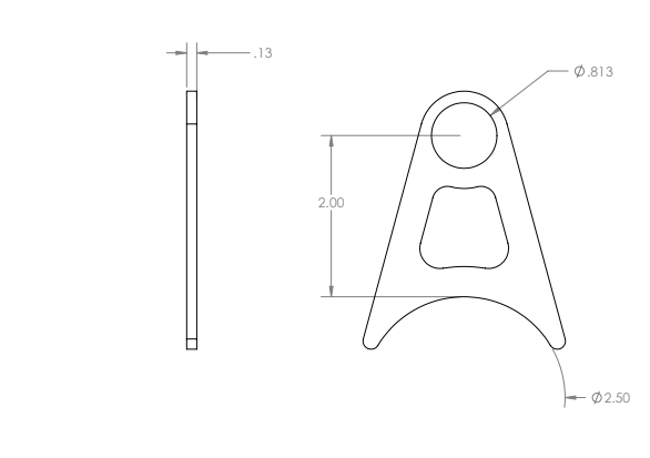 GSI stainless steel exhaust hanger blueprint with 2.5 inch exhaust diameter and dimensions