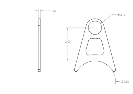 GSI stainless steel exhaust hanger blueprint with 2.5 inch exhaust diameter and dimensions